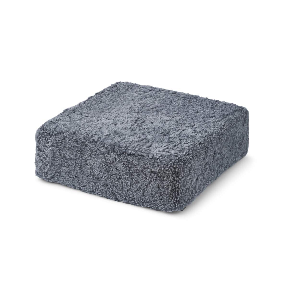 Kortharige Curly Schapenvacht Poef Licht Grijs