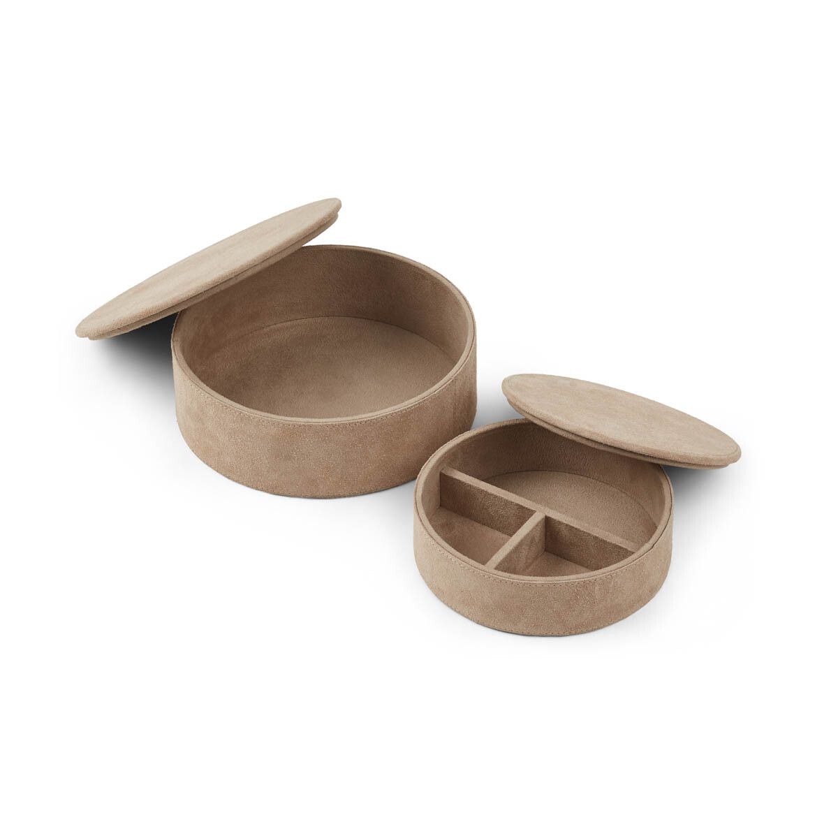 Ronde Leren Doos | Set van 2 | Rond Taupe