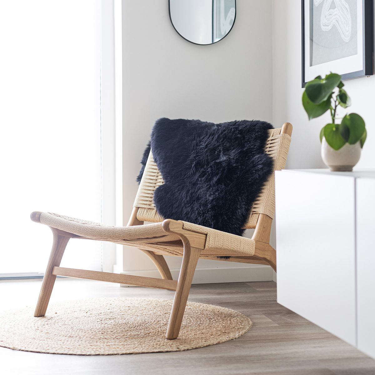 Zwarte Merino Schapenvacht | Nieuw-Zeeland | Gekleurd | 90 cm