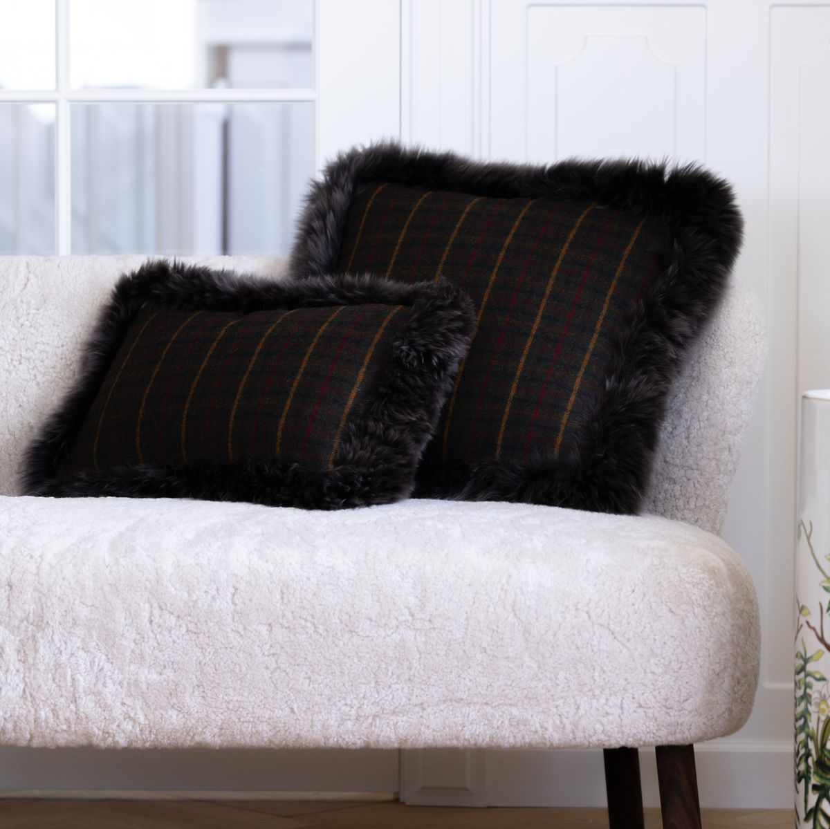 Wollen Kussen | Dubbelzijdig | LW rand | 34x52 cm Cacao-Donkerbruin/Taupe