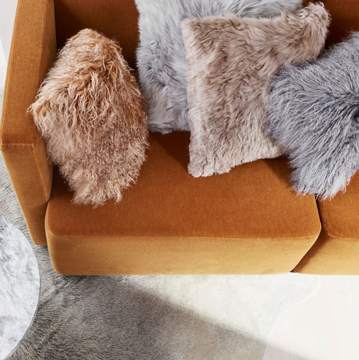 Curly Schapenvacht Kussen | Dubbelzijdig | 56x56 cm | 40x40 cm Arctic Sunrise