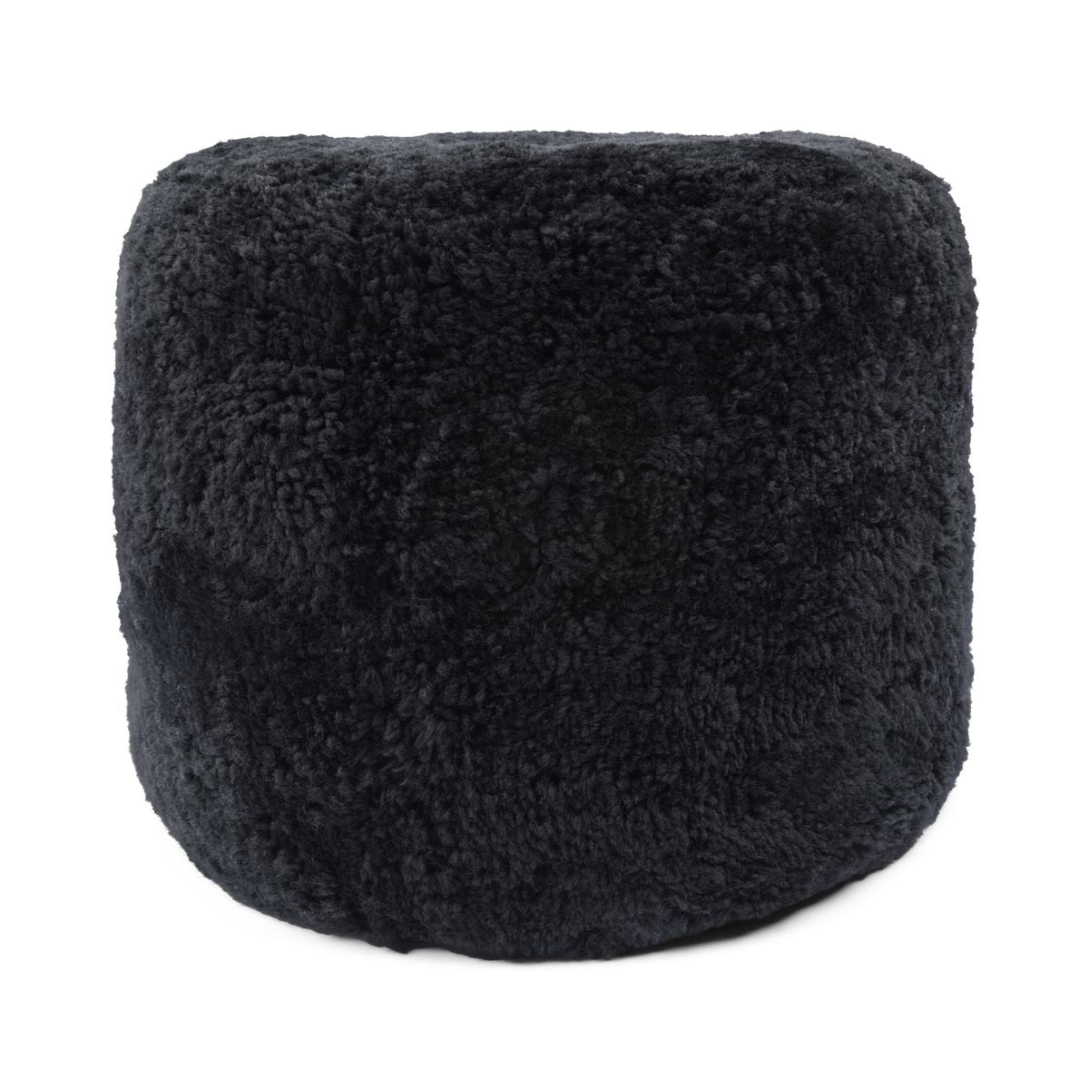 Kortharige Curly Schapenvacht Poef Zwart