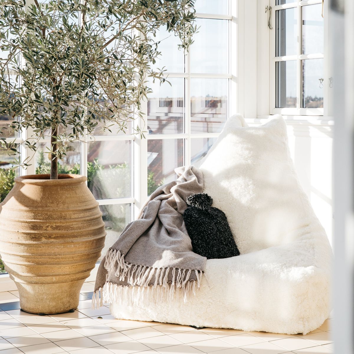 Schapenvacht Zitzak Stoel | Korte Wol Antraciet Grijs