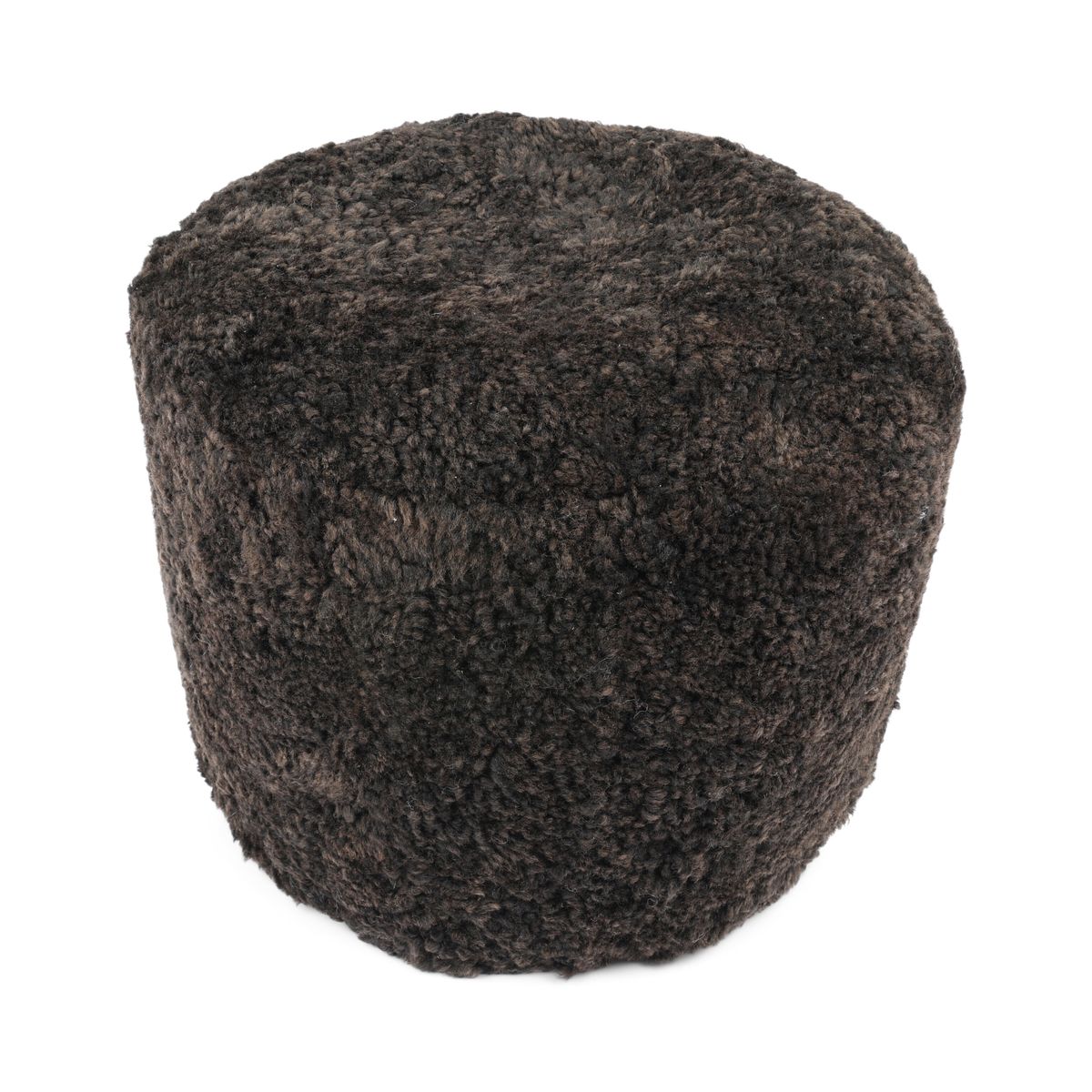 Kortharige Curly Schapenvacht Poef Chocolade