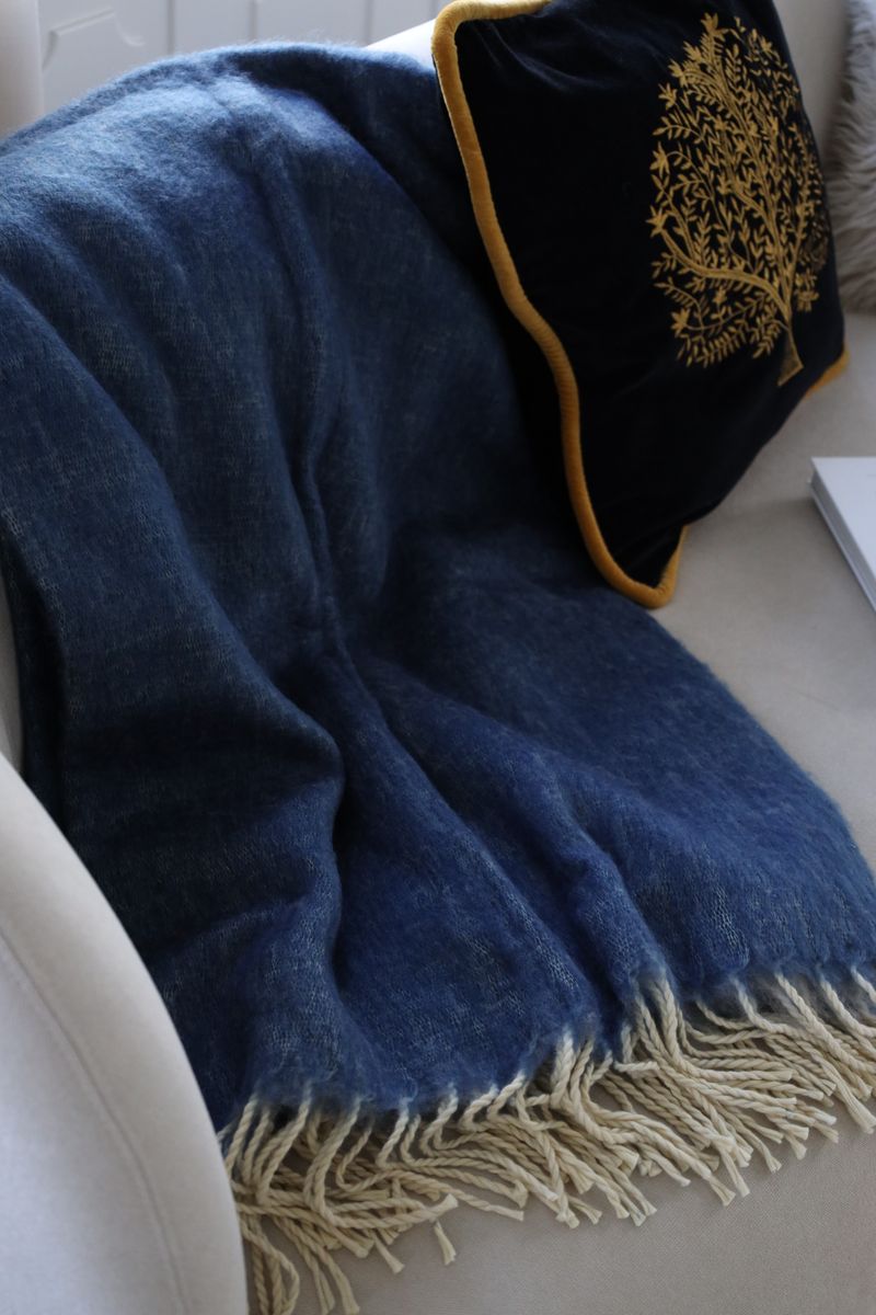 Plaid van Mohairwol Tweezijdig | 130x170 cm Blauw/Grijs