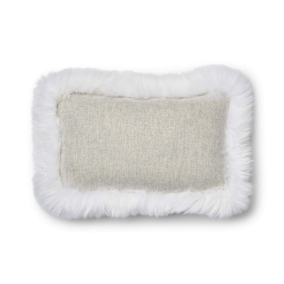 Wollen Kussen | LW rand | 52x52 cm | 34x52 cm Zilver/Ivoor