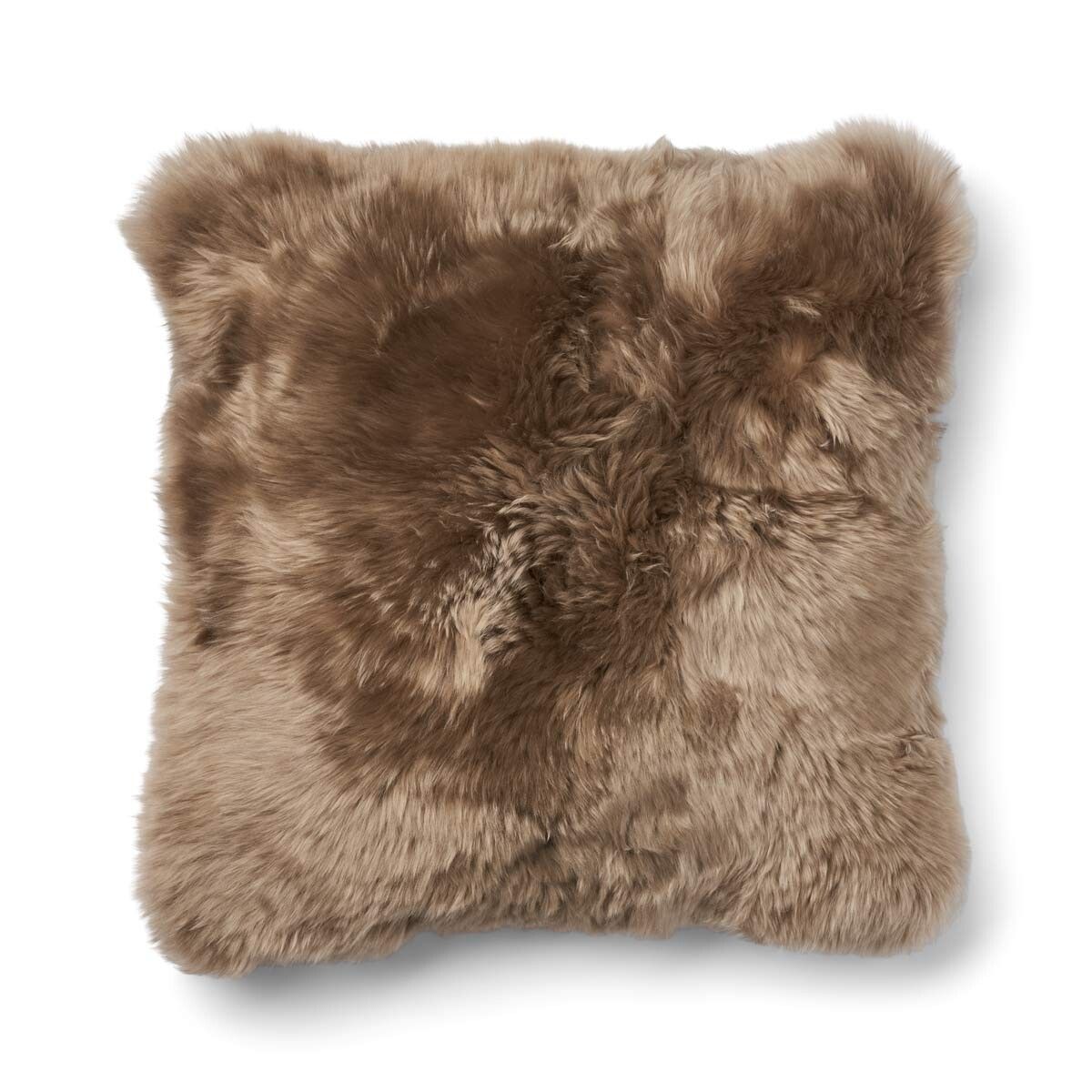 Eenzijdig Schapenvacht Kussen | LW | 52x52 cm | 34x52 cm Cacao-Donkerbruin/Taupe