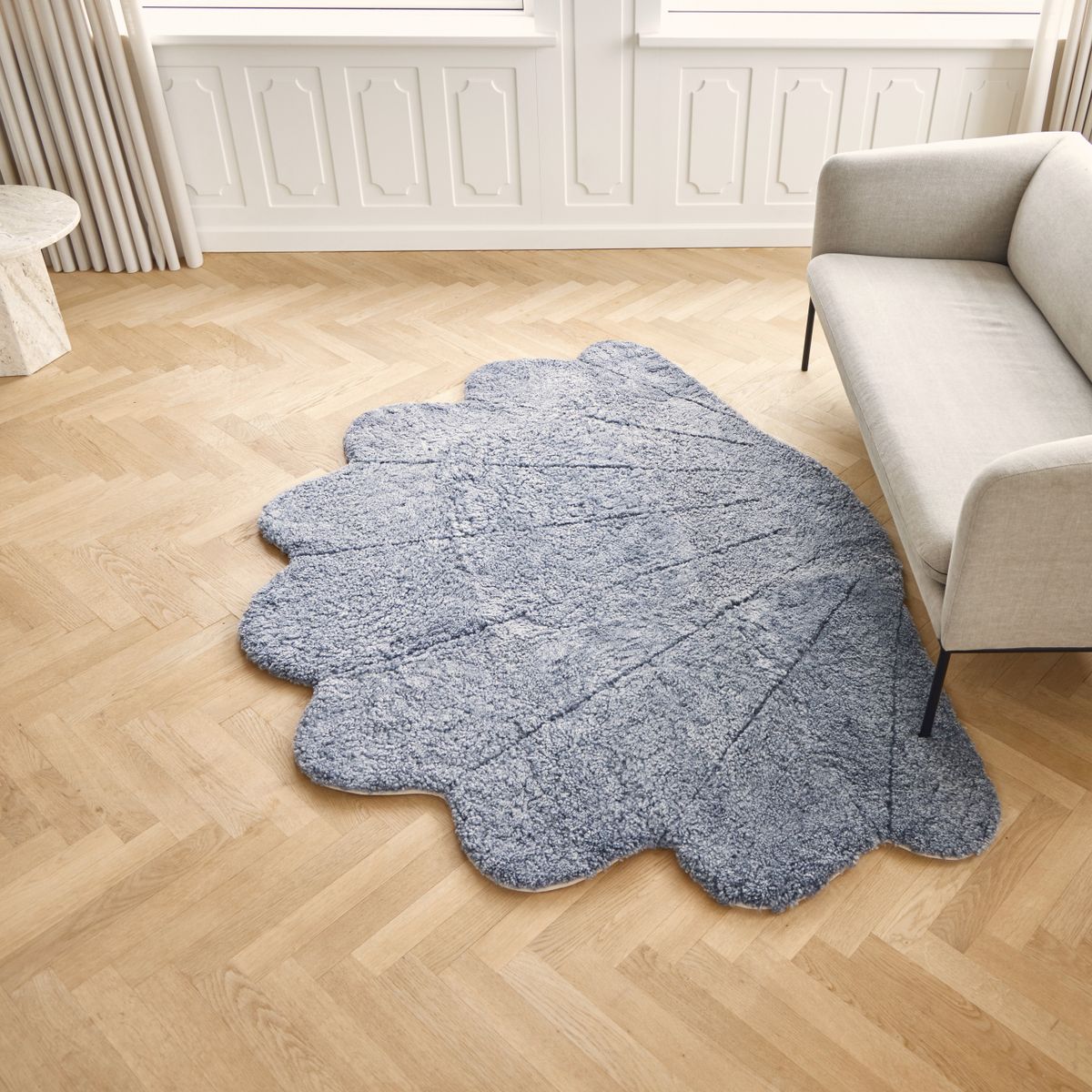 Kortharige Curly Schapenvacht Schelp Design Kleed | 210x150 cm Antraciet Grijs