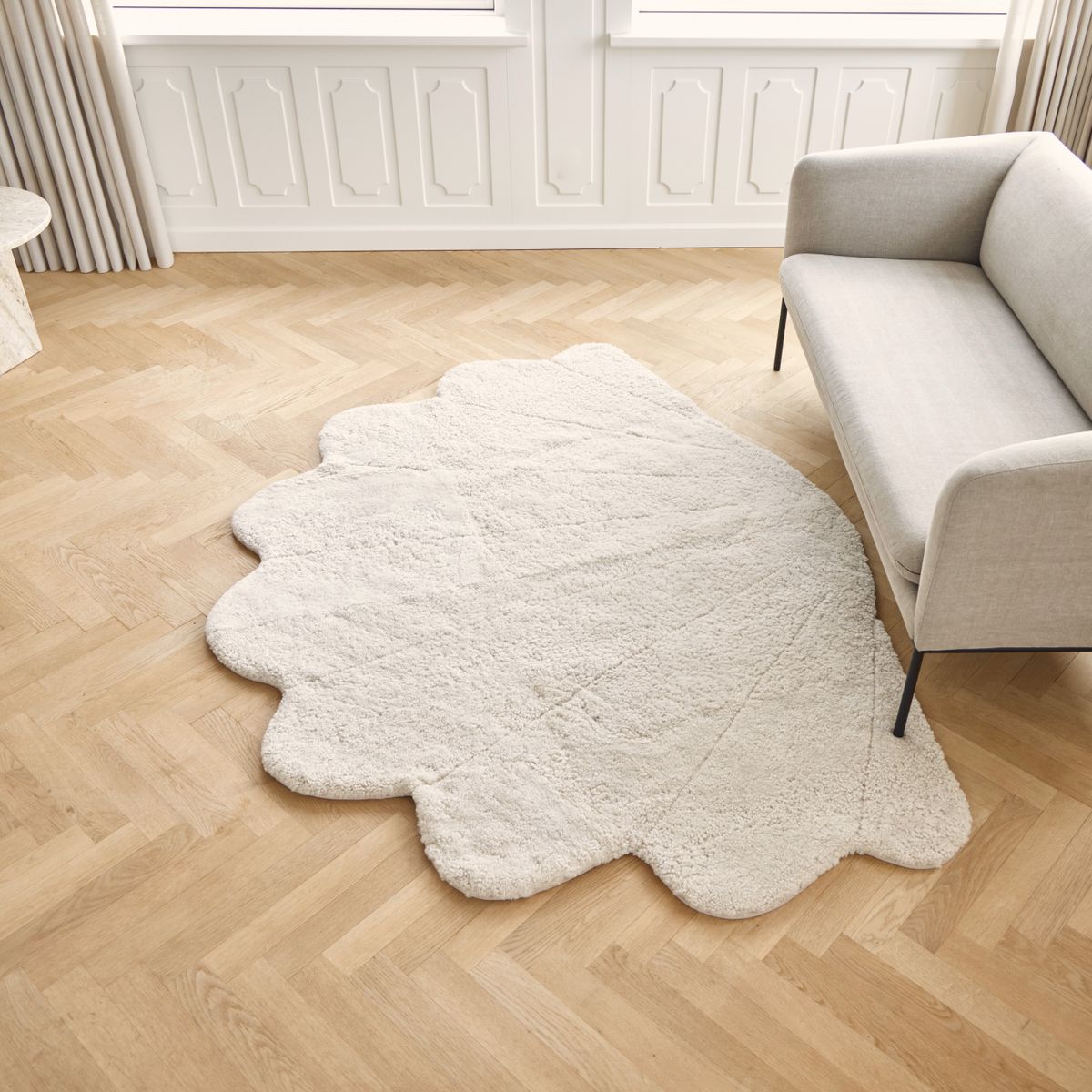Kortharige Curly Schapenvacht Schelp Design Kleed | 210x150 cm Antraciet Grijs