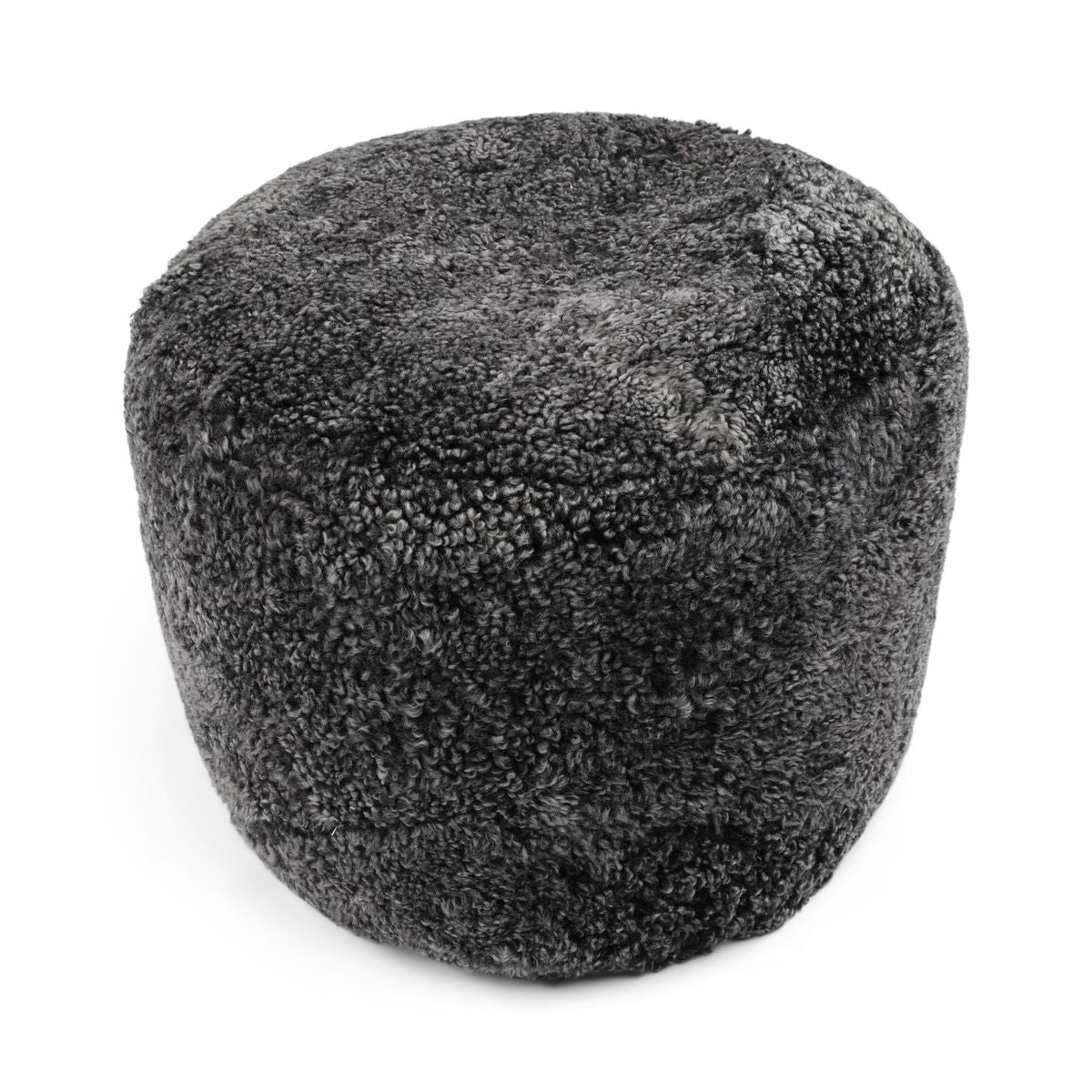Kortharige Curly Schapenvacht Poef Antraciet Grijs