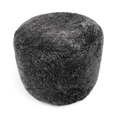 Kortharige Curly Schapenvacht Poef Antraciet Grijs