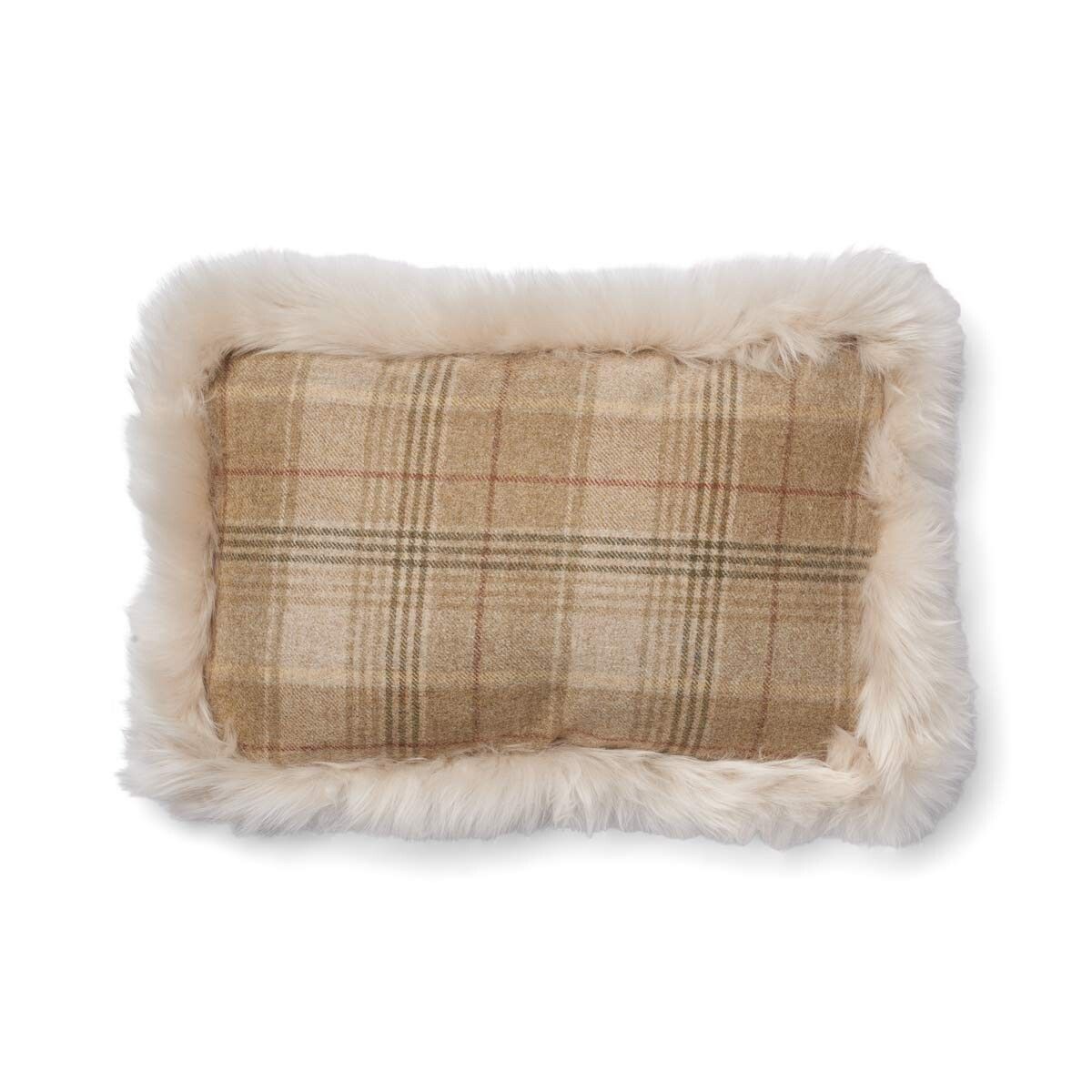 Wollen Kussen | Dubbelzijdig | LW rand | 52x52 cm | 34x52 cm Zand-Beige/Linnen