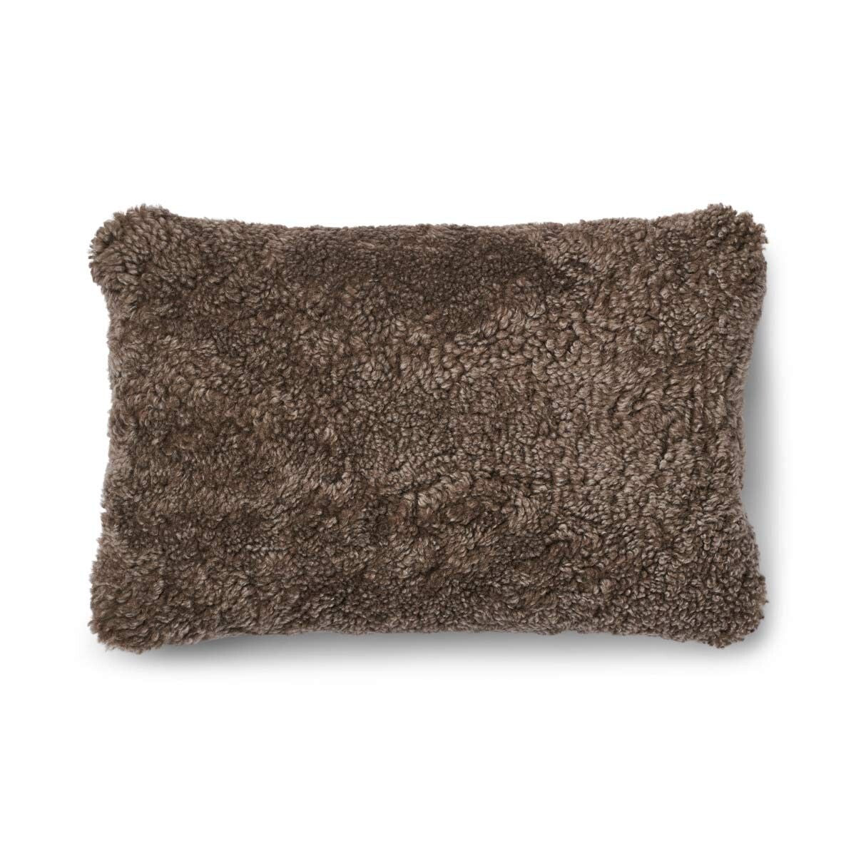 Eenzijdig Schapenvacht Kussen | KW | 52x52 cm | 34x52 cm Cacao-Donkerbruin/Taupe