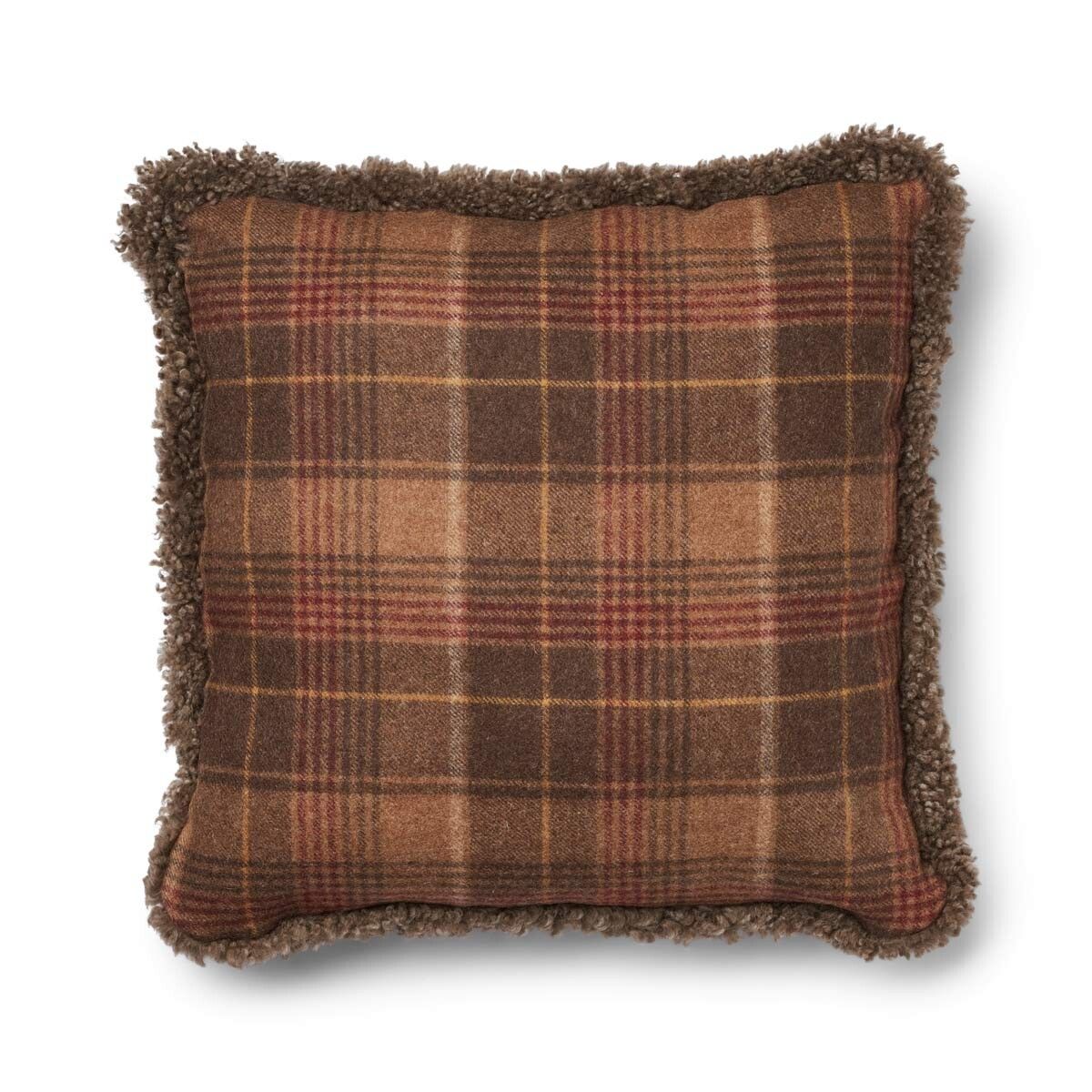 Schapenwol Kussen | Dubbelzijdig | KW rand | 52x52 cm | 34x52 cm Cacao-Donkerbruin/Taupe