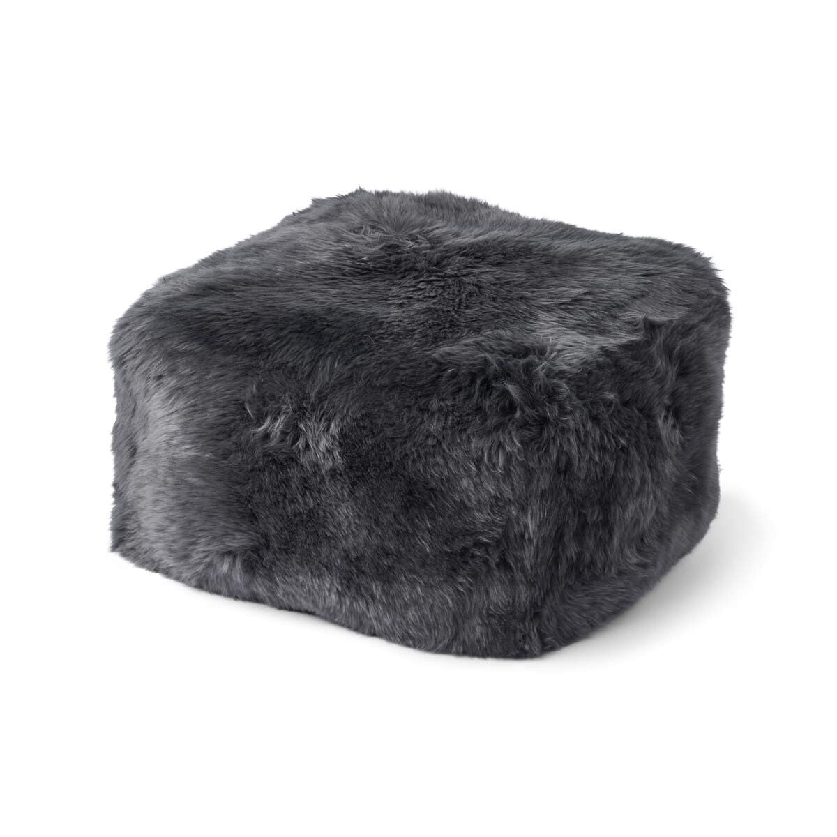 Langharige Schapenvacht Poef Staal Grijs