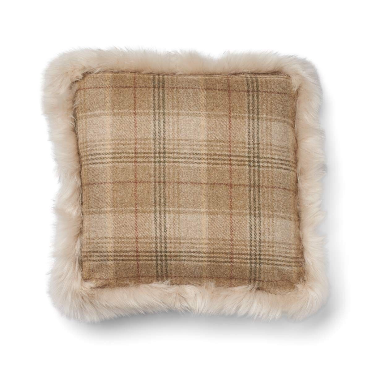 Wollen Kussen | Dubbelzijdig | LW rand | 52x52 cm | 34x52 cm Zand-Beige/Linnen
