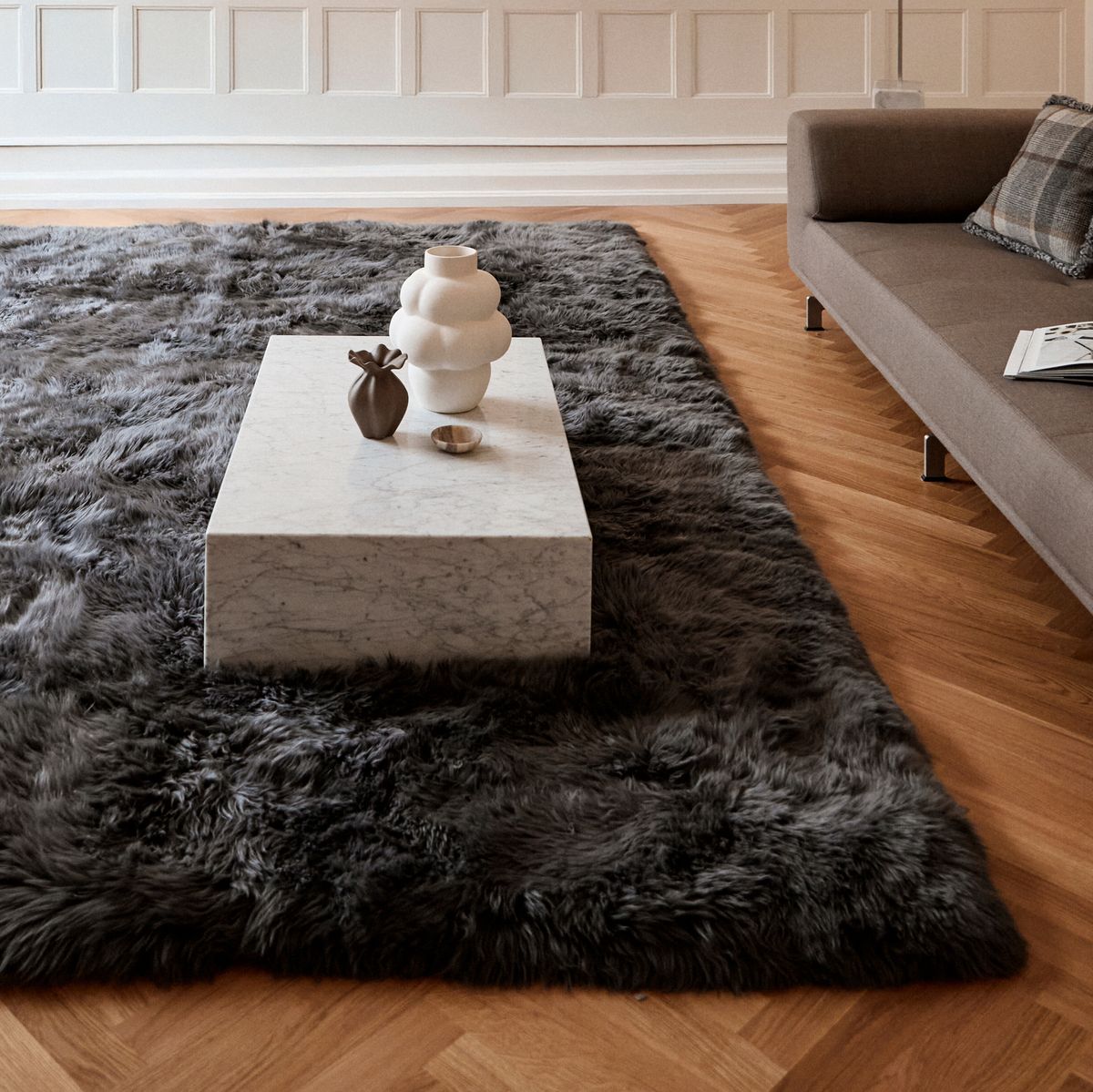 Langharig Schapenvacht Design Kleed Zwart