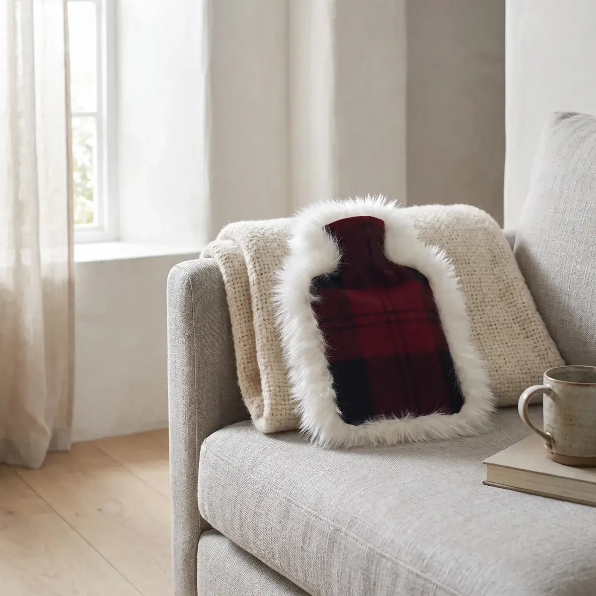 Schapenvacht en Wol Kruik | 36x27 cm Lindsay Tartan / Ivoorwit