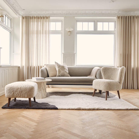 Kortharige Curly Schapenvacht Rivier Design Kleed Antraciet/Parel/Taupe