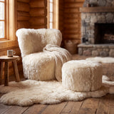 Skandi Voetenbank | Langharige Schapenvacht | Nieuw- Zeeland Linnen