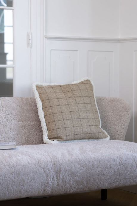 Schapenwol Kussen | Dubbelzijdig | KW rand | 52x52 cm Havermout beige/ivoor
