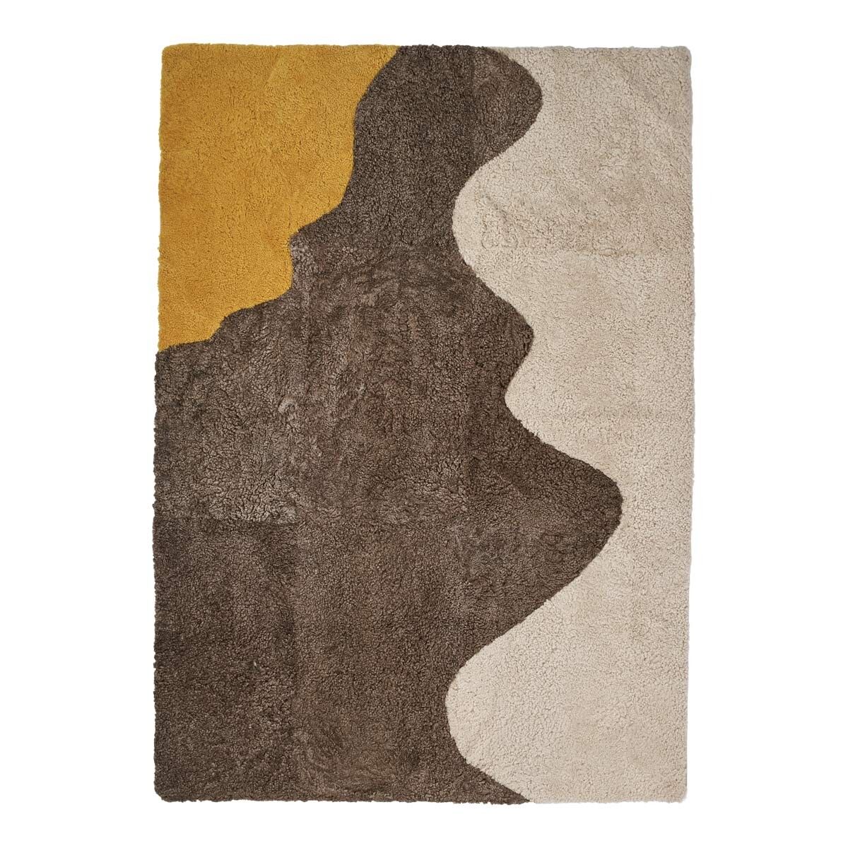 Kortharige Curly Schapenvacht Rivier Design Kleed Geel/Taupe/Beige