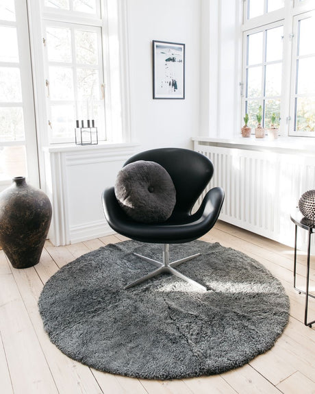 Kortharig Curly Schapenvacht Design Kleed | Ø180 cm Grafiet