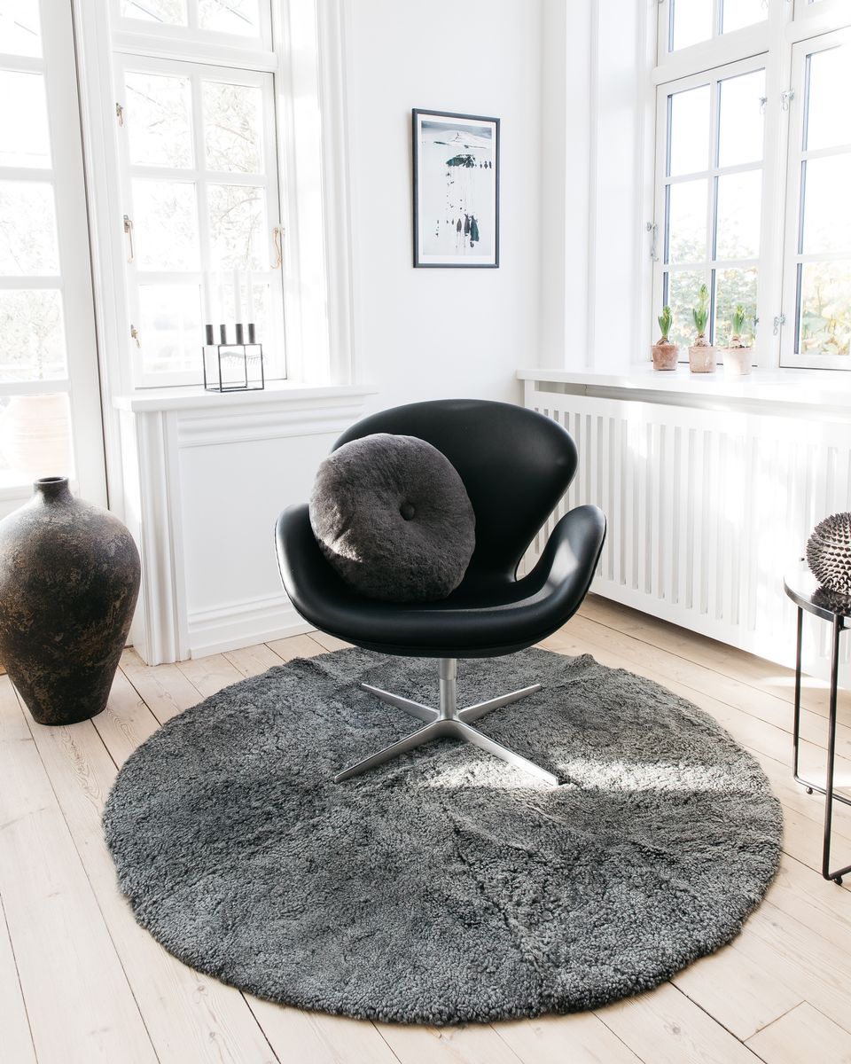 Kortharig Curly Schapenvacht Design Kleed | Ø180 cm Grafiet