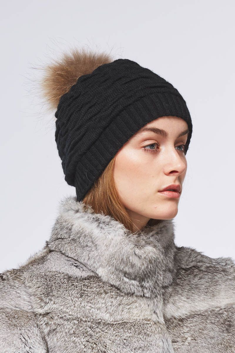 Sidse Beanie Zwart/Natuurbruin