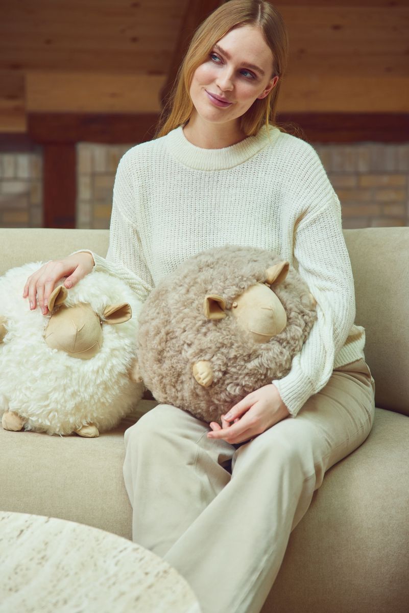 Schattig Schapen Kussen | Ø20 cm | Ø26 cm | Ø34 cm Beige/Wit