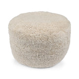 Kortharige Curly Schapenvacht Poef Parelgrijs