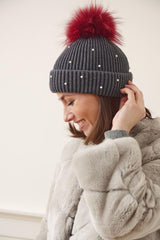 Safina Pomponmuts Donkergrijs/Rood