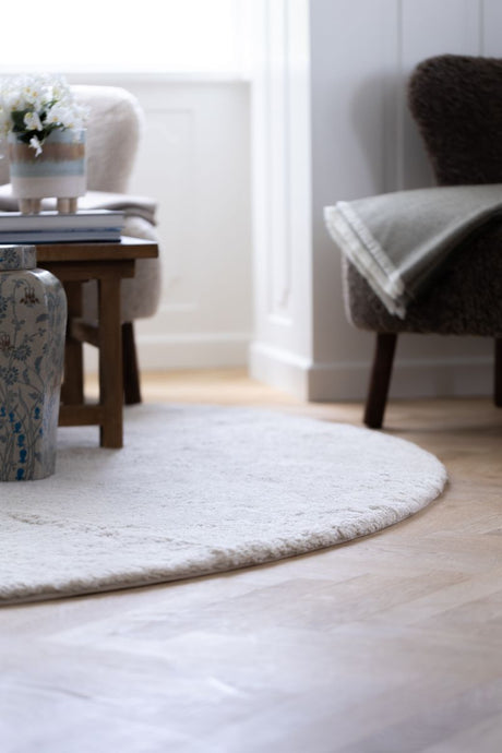Kortharig Curly Schapenvacht Design Kleed | Ø140 cm Parelgrijs