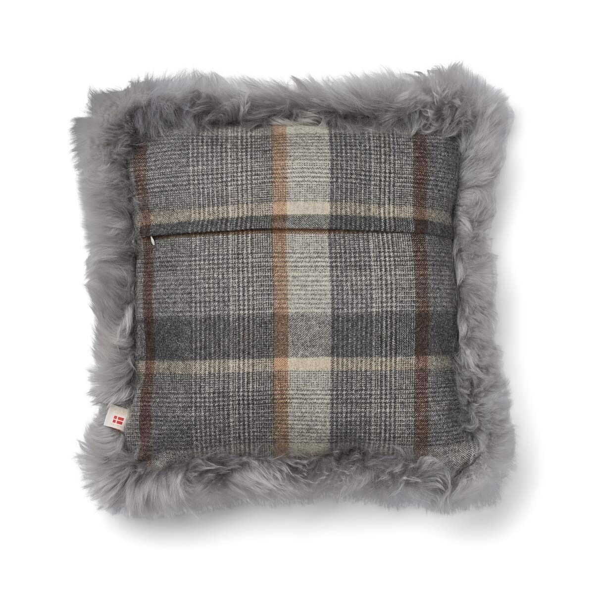Wollen Kussen | Dubbelzijdig | LW rand | 52x52 cm | 34x52 cm Glencheck-grijs/lichtgrijs
