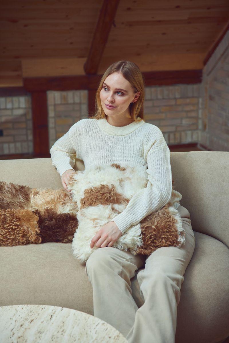 Toscana Lam Kussen | Dubbelzijdig Bruin/Beige mix