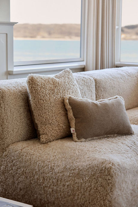 Kortharig Schapenvacht Kussen | Tweezijdig | 52x52 cm | 34x52 cm Beige/Parel