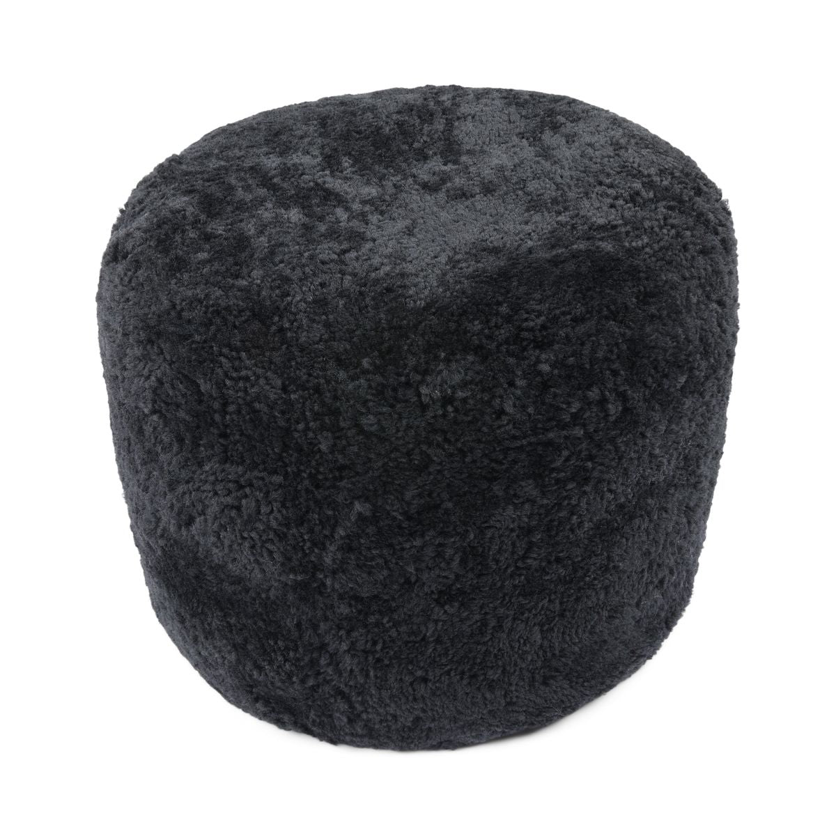 Kortharige Curly Schapenvacht Poef Zwart