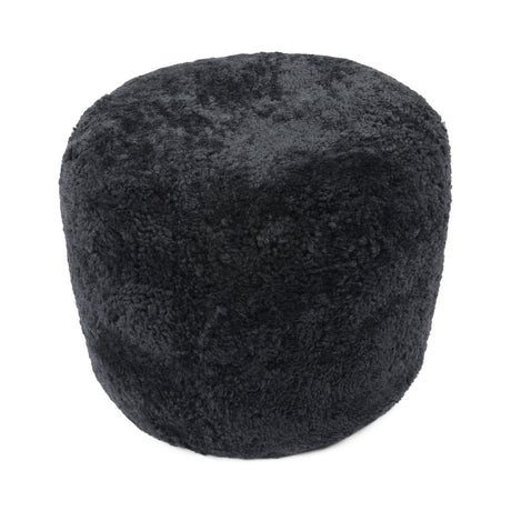 Kortharige Curly Schapenvacht Poef Zwart