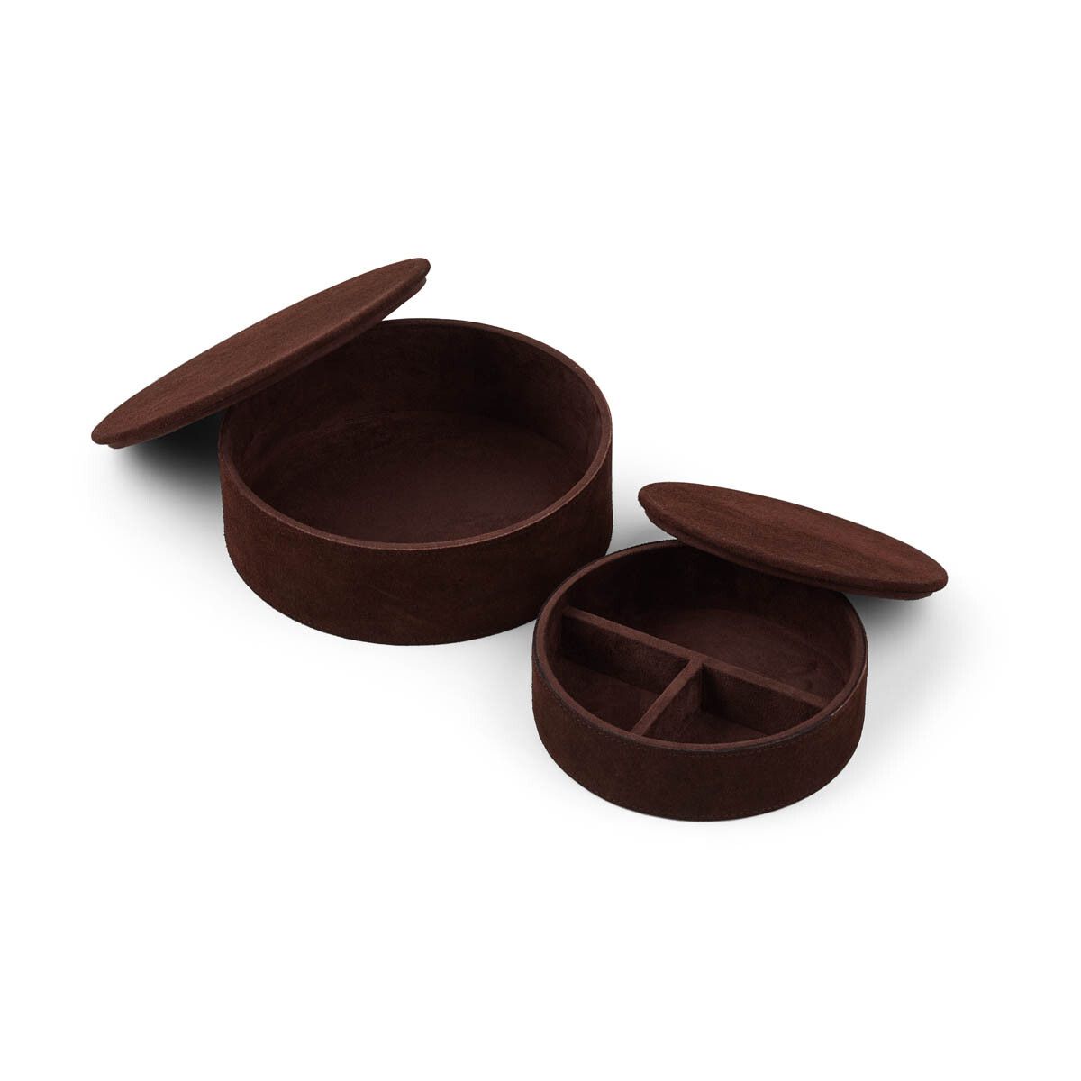 Ronde Leren Doos | Set van 2 | Rond Donkerbruin