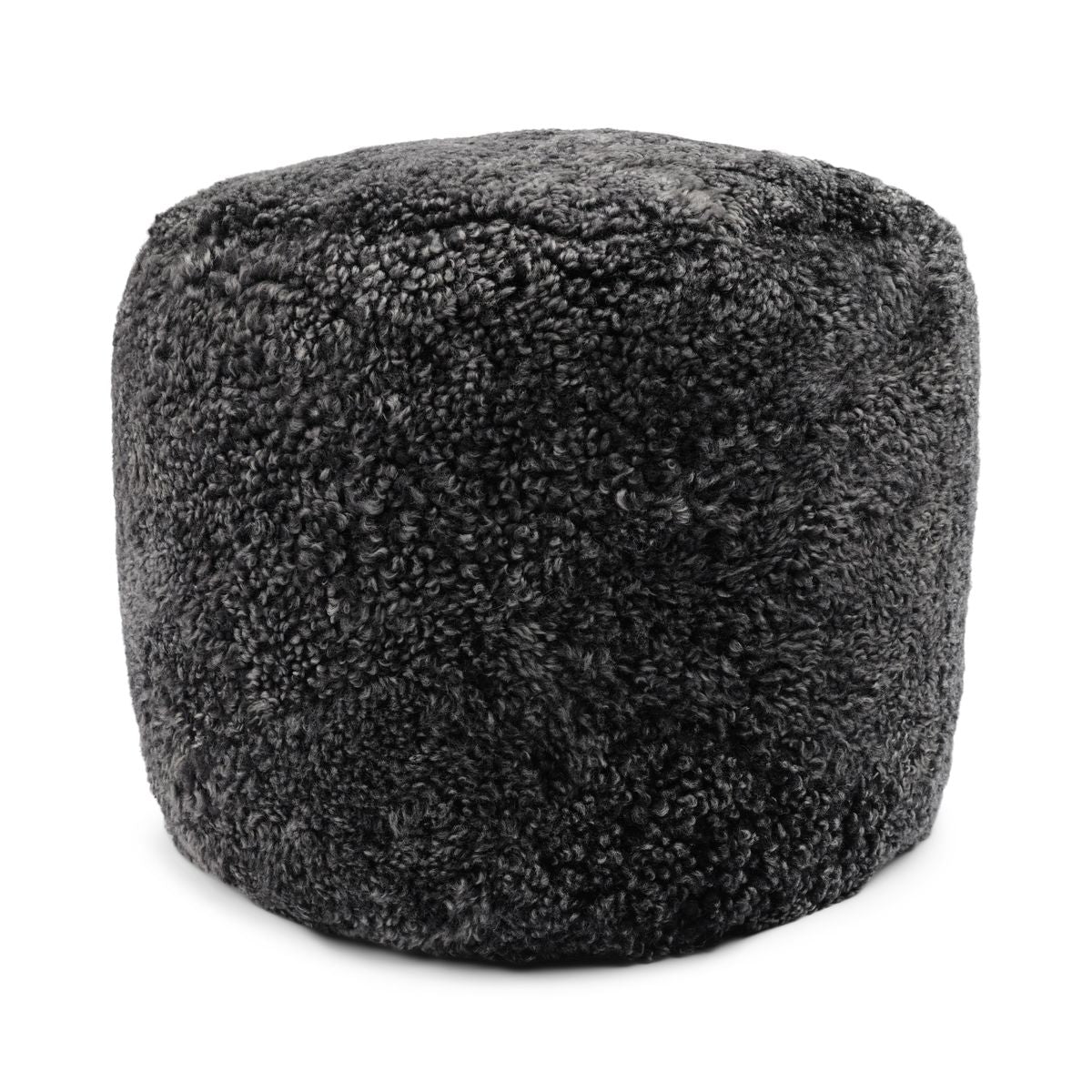 Kortharige Curly Schapenvacht Poef Antraciet Grijs