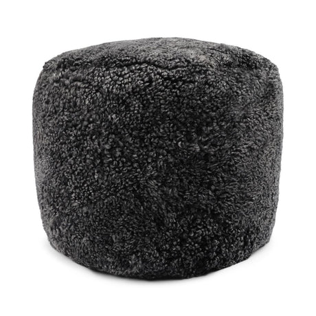 Kortharige Curly Schapenvacht Poef Antraciet Grijs