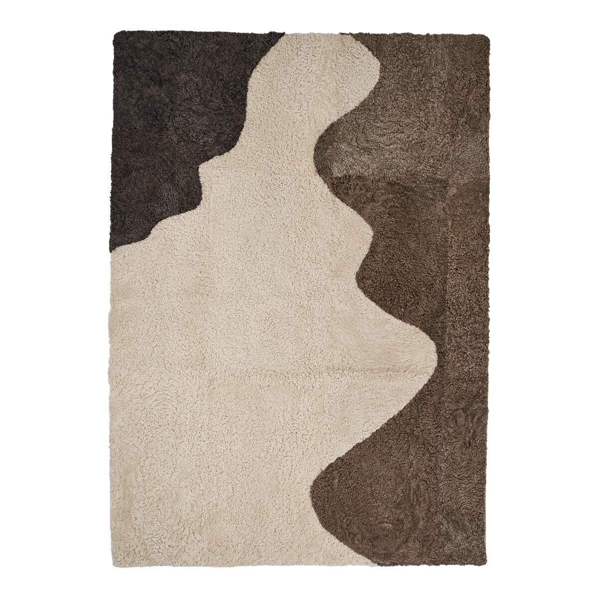 Kortharige Curly Schapenvacht Rivier Design Kleed Antraciet/Parel/Taupe