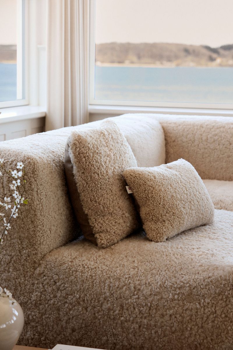 Kortharig Schapenvacht Kussen | Tweezijdig | 52x52 cm | 34x52 cm Beige/Parel