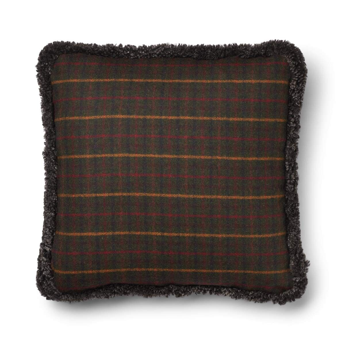 Schapenwol Kussen | Dubbelzijdig | KW rand | 52x52 cm | 34x52 cm Kilberry Fir-Donkergroen/Cappuccino
