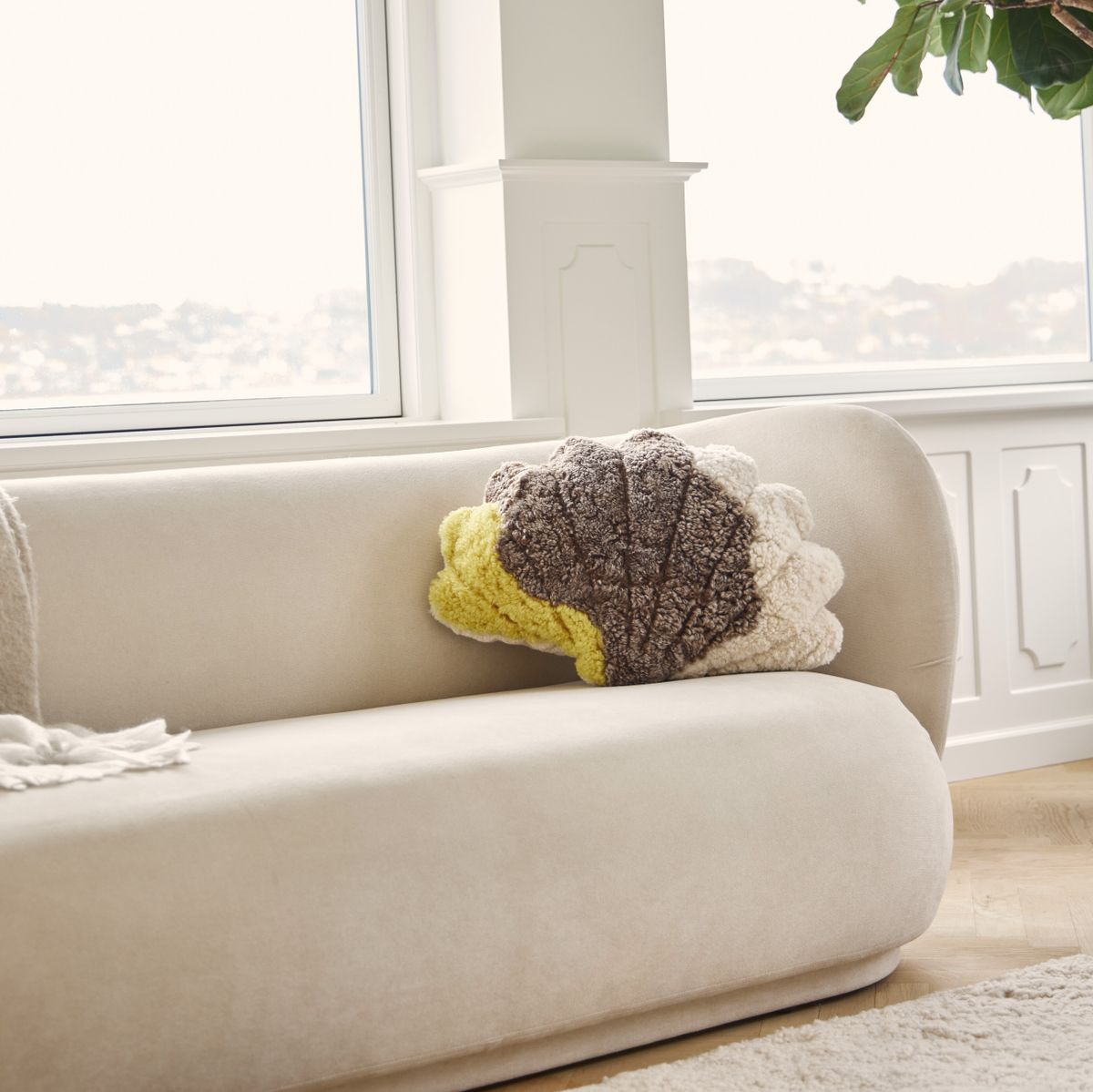 Schelpen Kussen Patroon | 35x50 cm | 42x58 cm | 75x54 cm Geel/Taupe/Beige