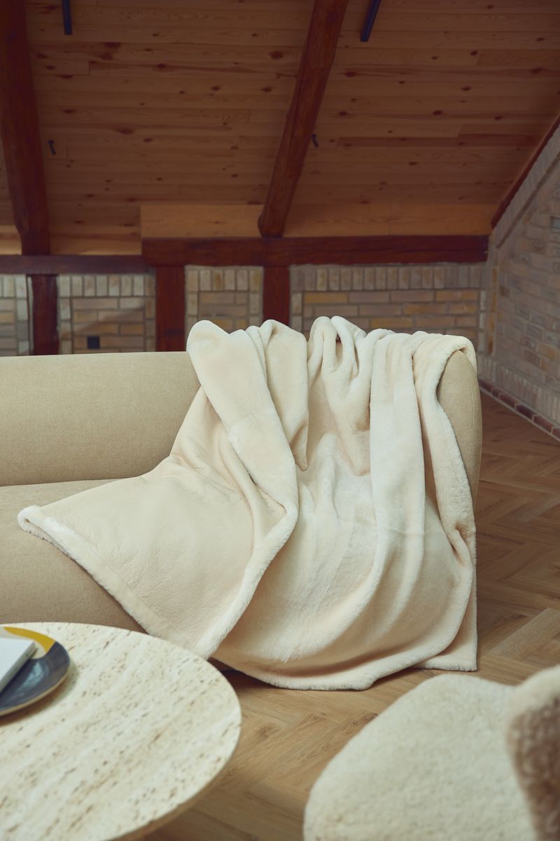Angelina Plaid | Tweezijdige Schapenvacht | Korte Wol Beige