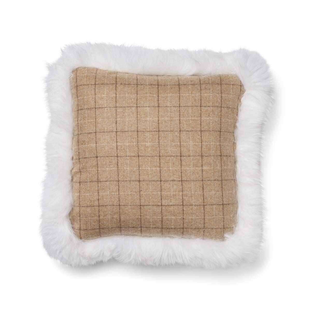 Wollen Kussen | Dubbelzijdig | LW rand | 52x52 cm | 34x52 cm Havermout beige/ivoor
