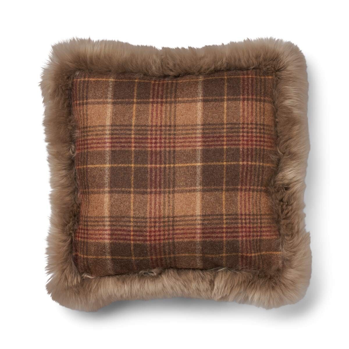 Wollen Kussen | Dubbelzijdig | LW rand | 52x52 cm | 34x52 cm Cacao-Donkerbruin/Taupe
