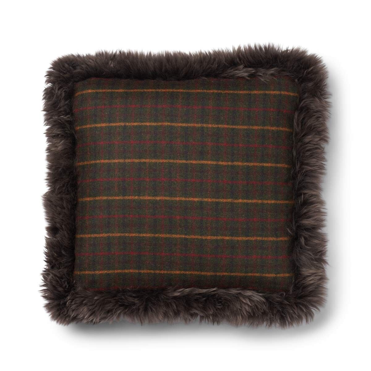 Wollen Kussen | Dubbelzijdig | LW rand | 52x52 cm | 34x52 cm Kilberry Fir-Donkergroen/Walnoot