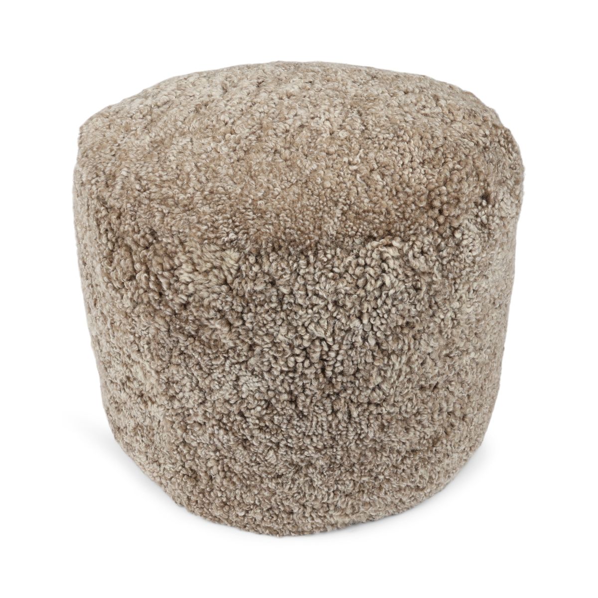 Kortharige Curly Schapenvacht Poef Zand